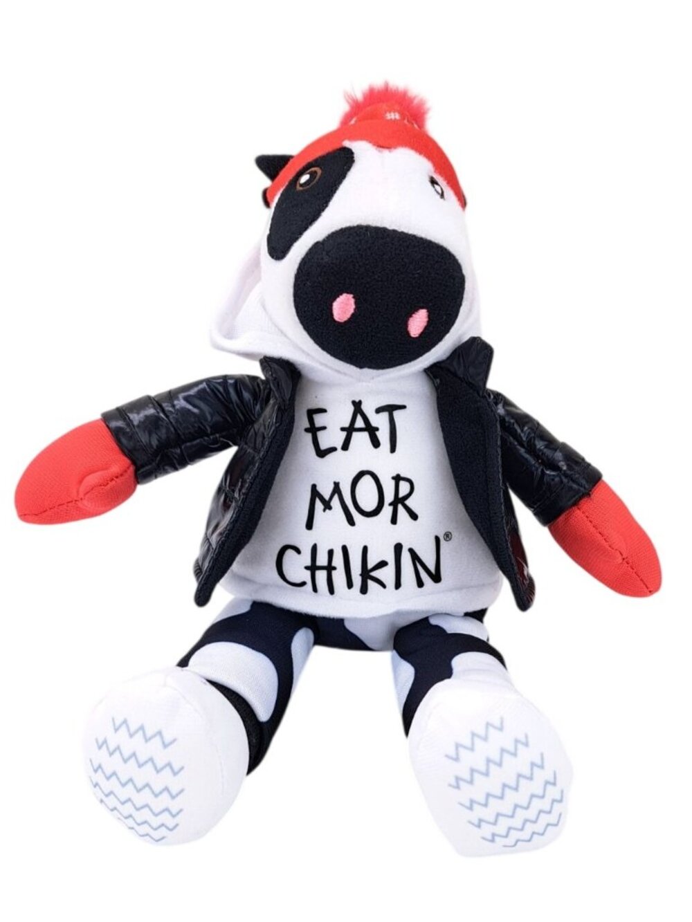 Chick-Fil-A Plush Cow Toy Eat Mor Chikin Hoodie Red Beanie Puffer Jacket Limited - Picture 3 of 13